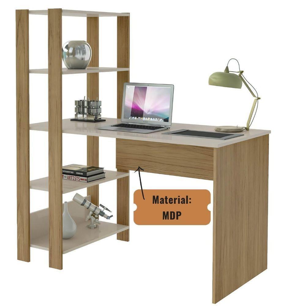 Mesa Escrivaninha Office Com Estante 3 Prateleiras Match Carvalho | Off White - 7