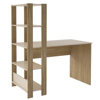 Mesa Escrivaninha Office Retangular Match com Estante 3 Prateleiras MDP Carvalho Off White