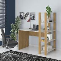 Mesa Escrivaninha Office Com Estante 3 Prateleiras Match Carvalho | Off White - 2
