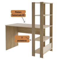 Mesa Escrivaninha Office Com Estante 3 Prateleiras Match Carvalho | Off White