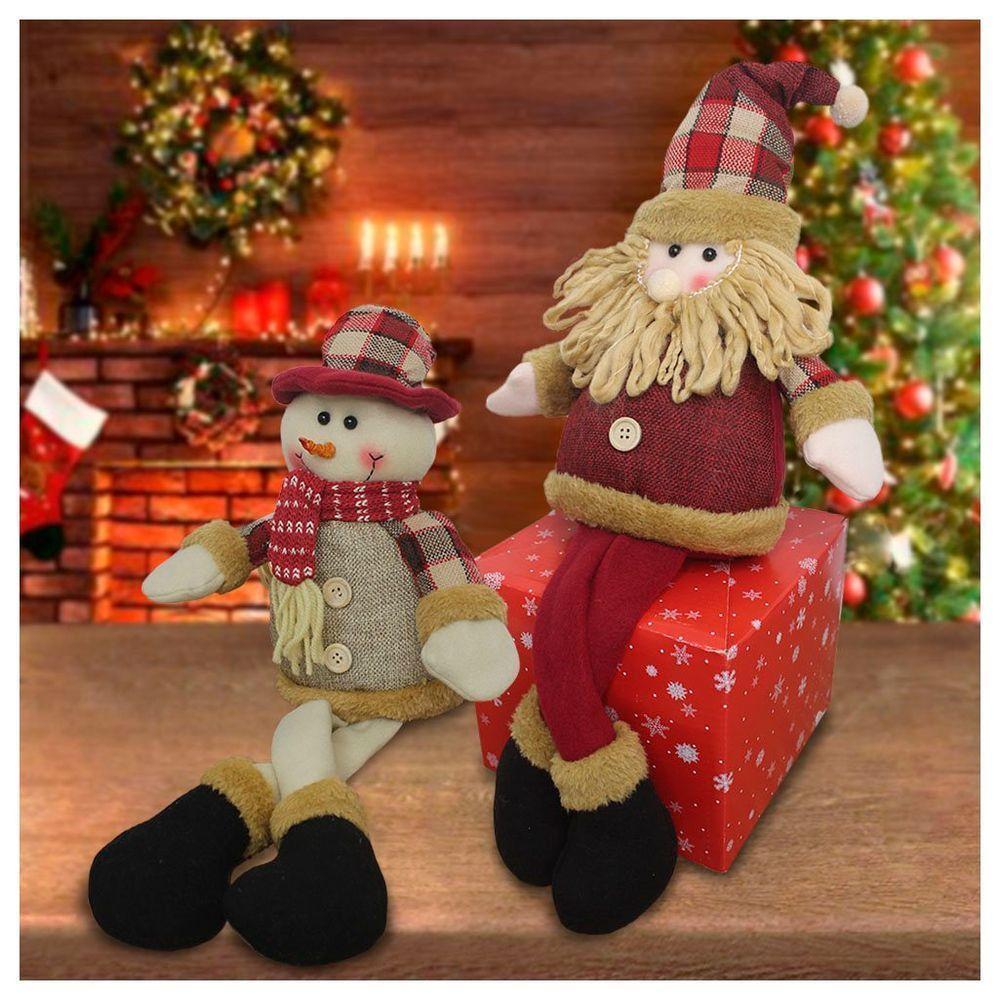 Boneco De Neve E Papai Noel Sentado Boneco Perna Mole Em Tecido - 3