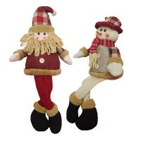 Boneco De Neve E Papai Noel Sentado Boneco Perna Mole Em Tecido - 1