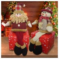 Boneco De Neve E Papai Noel Sentado Boneco Perna Mole Em Tecido - 2