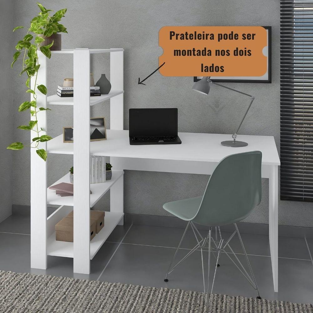 Mesa Escrivaninha Office Com Estante 3 Prateleiras Match Branco - 2