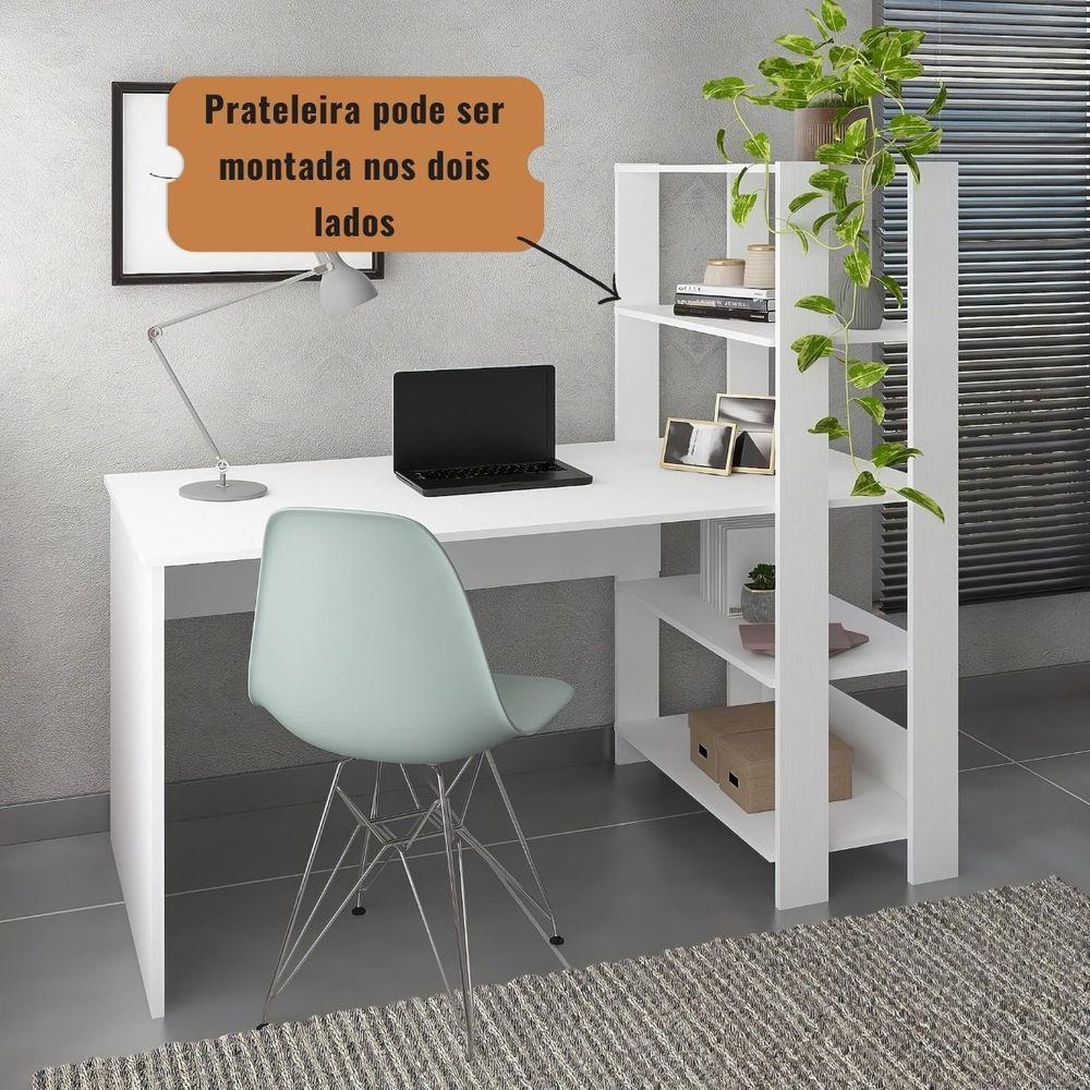 Mesa Escrivaninha Office Com Estante 3 Prateleiras Match Branco - 3