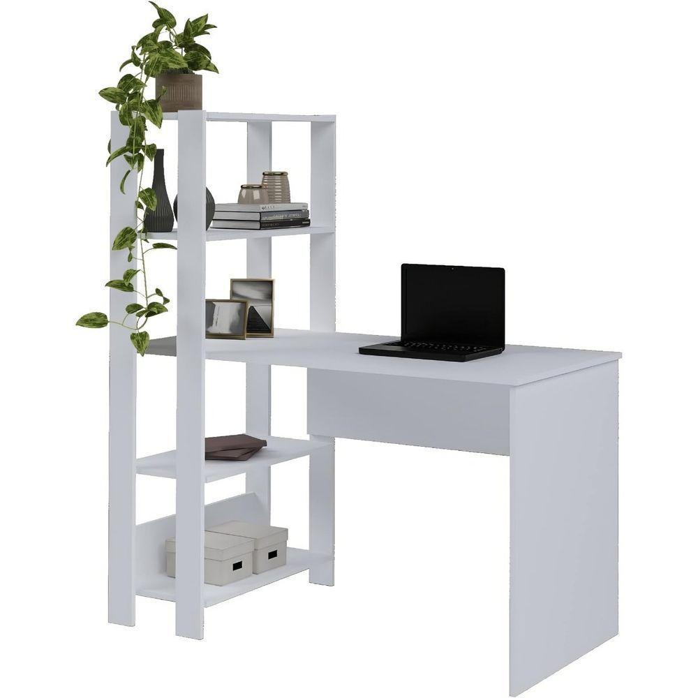 Mesa Escrivaninha Office Com Estante 3 Prateleiras Match Branco - 5