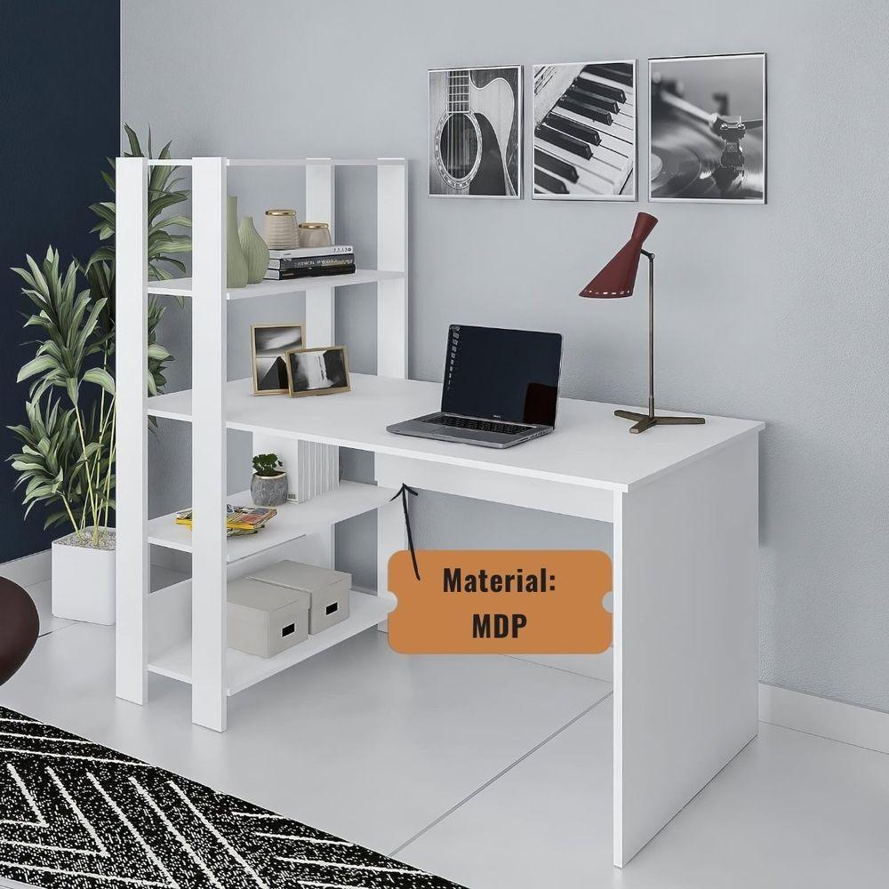 Mesa Escrivaninha Office Com Estante 3 Prateleiras Match Branco - 6
