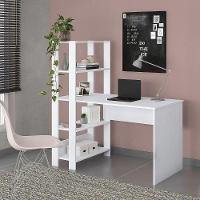 Mesa Escrivaninha Office Com Estante 3 Prateleiras Match Branco