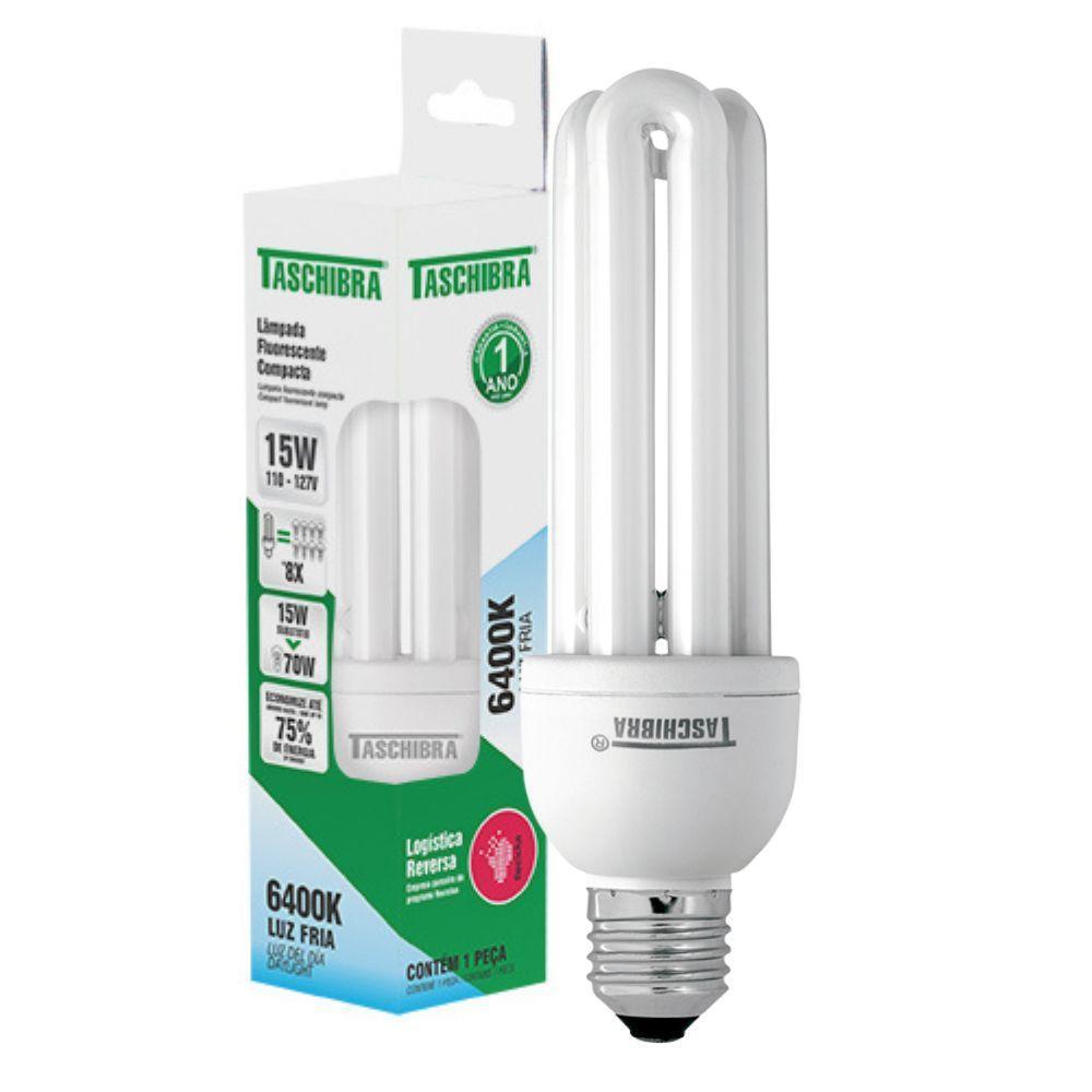 Lâmpada Compacta Eletrônica Taschibra 3u 15w E27 6400k 110v - 1