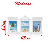 Porta Retrato Quadro De Parede Mural Triplo Branco 23x45cm - 5