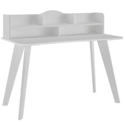 Mesa Escrivaninha Retangular Sofia em MDF 120cm Branco com Nichos para Home Office
