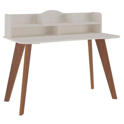 Mesa Escrivaninha com Nichos Sofia MDF 120 cm Off White e Cedro para Escritório
