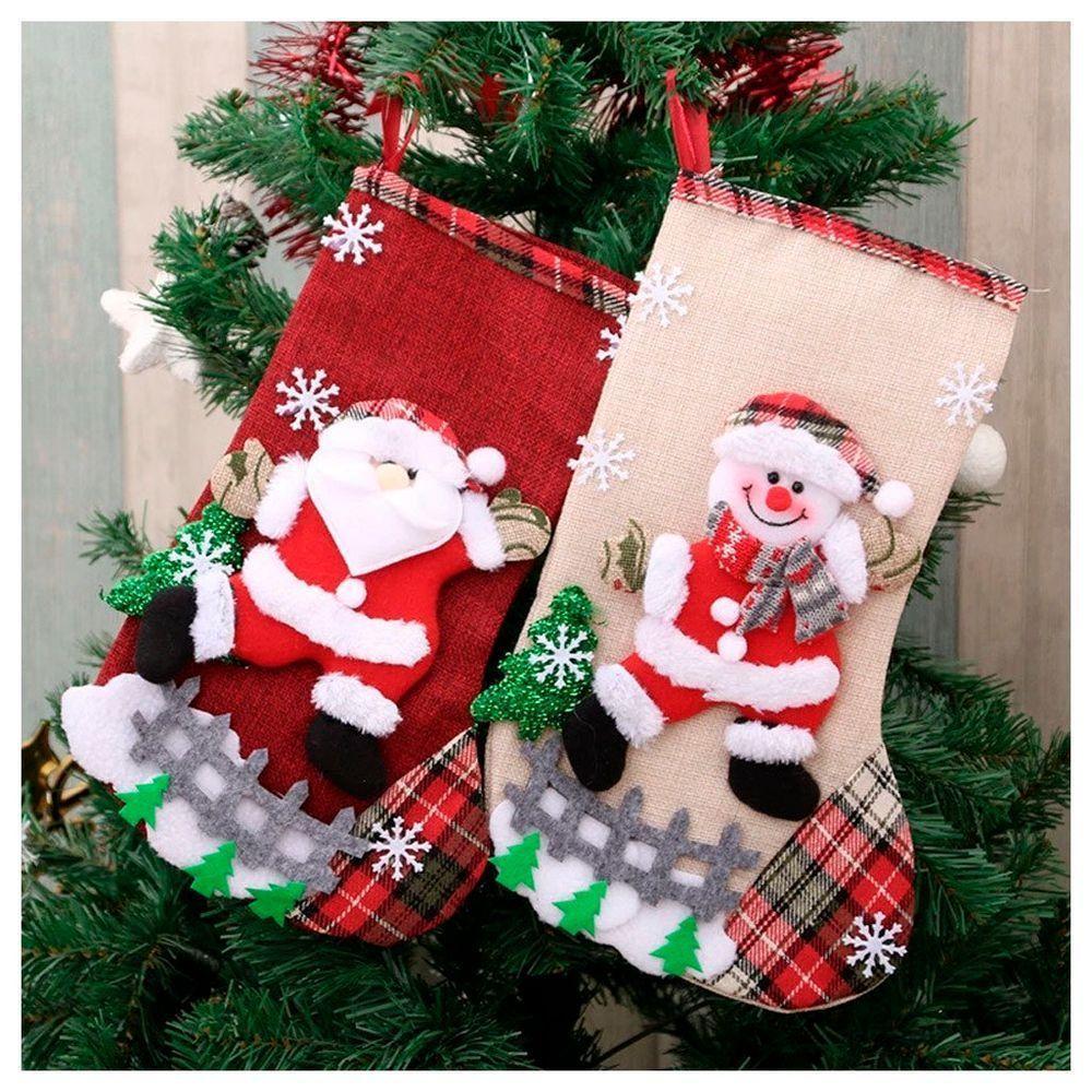 Par De Botas Meia Enfeite Natalino Boneco Neve Papai Noel - 1