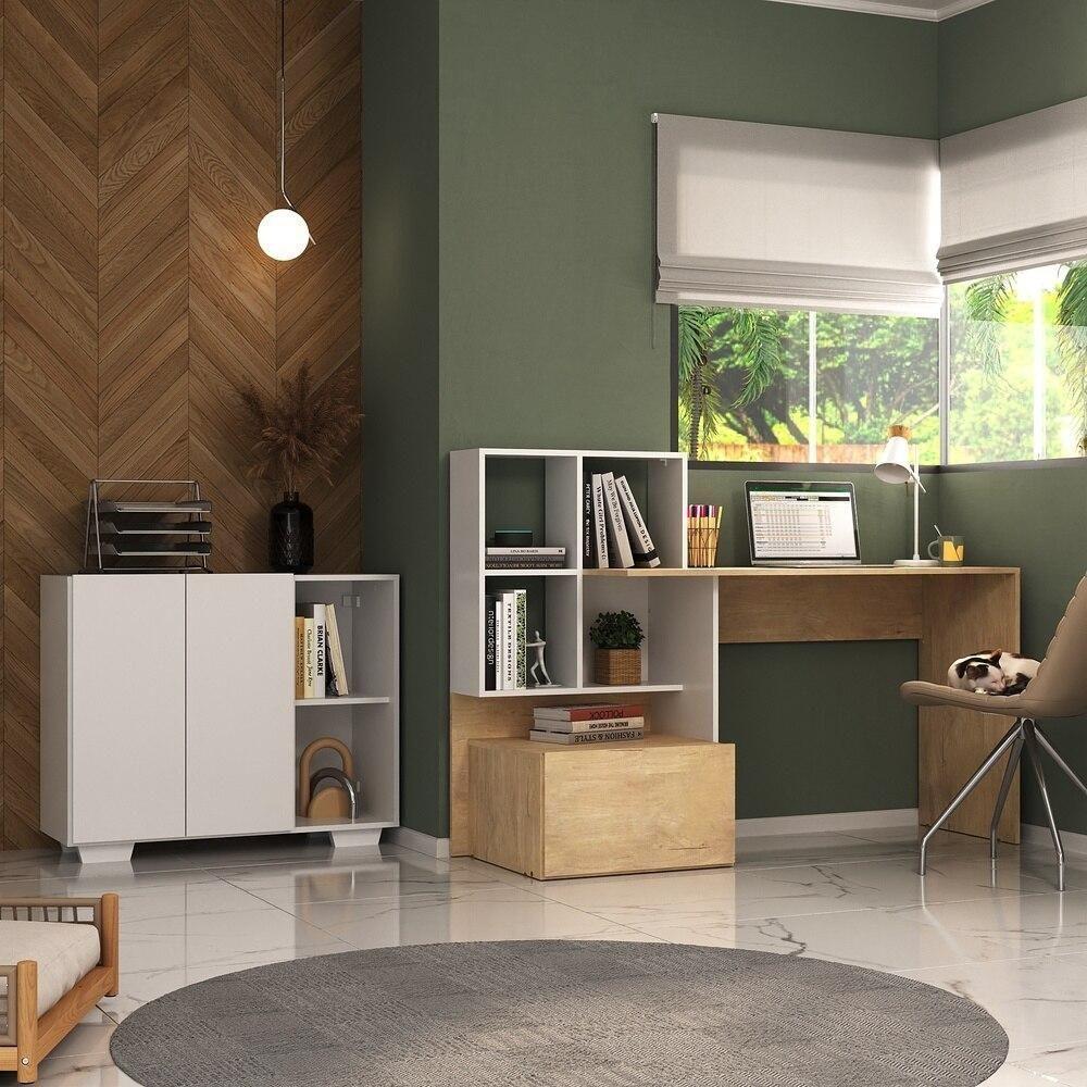 Conjunto Escritório Escrivaninha E Balcão Com Nicho Multimóveis Mp7009 Rustic/branco Rustic/branco - 2