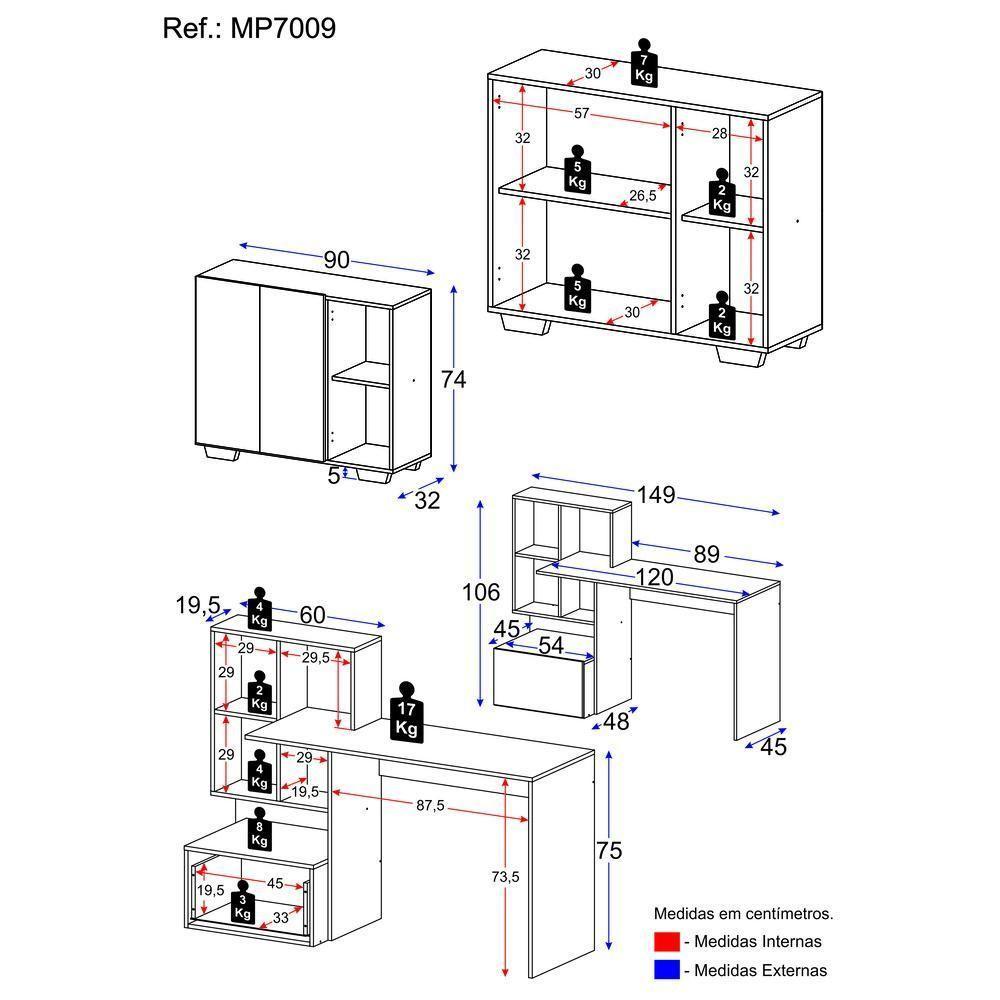 Conjunto Escritório Escrivaninha E Balcão Com Nicho Multimóveis Mp7009 Rustic/branco Rustic/branco - 3
