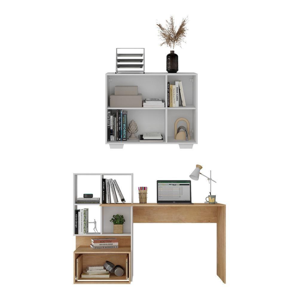 Conjunto Escritório Escrivaninha E Balcão Com Nicho Multimóveis Mp7009 Rustic/branco Rustic/branco - 4