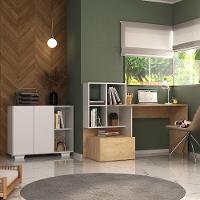 Conjunto Escritório Escrivaninha E Balcão Com Nicho Multimóveis Mp7009 Rustic/branco Rustic/branco - 2