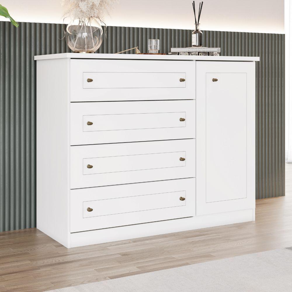 Cômoda Americana 4 Gavetas 1 Porta Henn Branco - 1