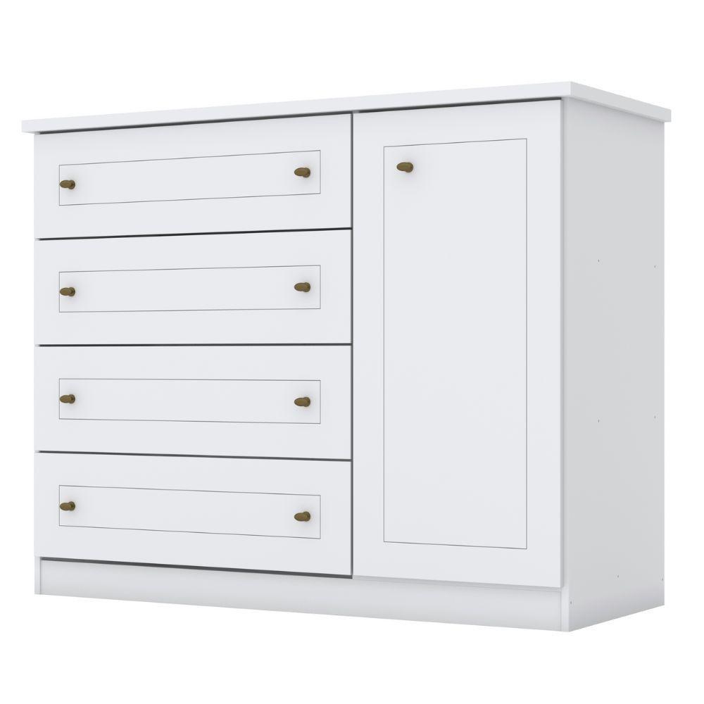 Cômoda Americana 4 Gavetas 1 Porta Henn Branco - 4