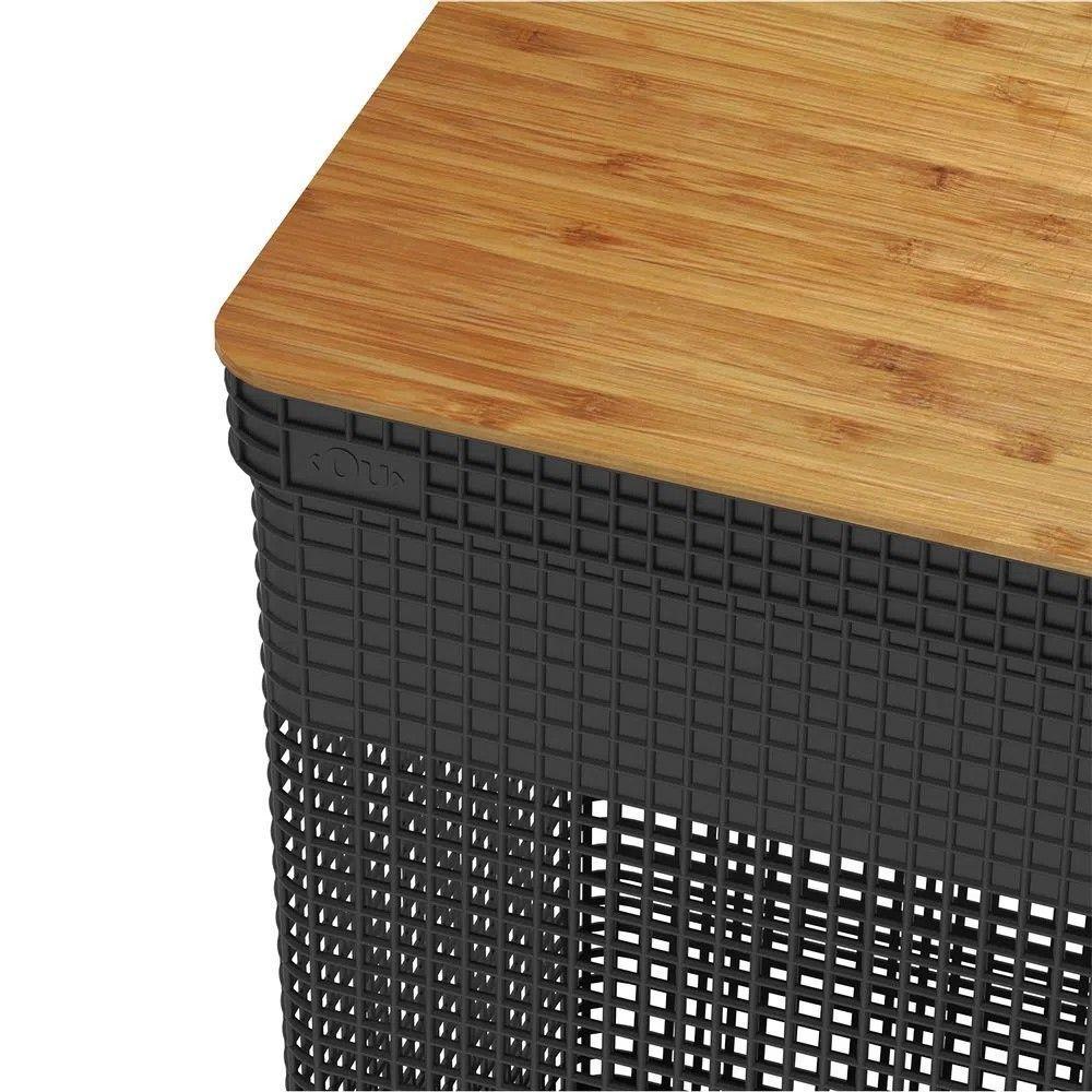 Cesto De Roupa Grid Preto 49 L Com Tampa De Bambu 38 X 28 X 55,6 Cm - 10