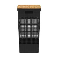Cesto De Roupa Grid Preto 49 L Com Tampa De Bambu 38 X 28 X 55,6 Cm - 11