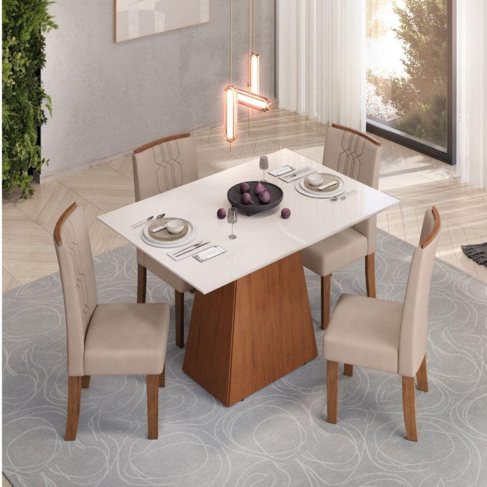 Conjunto De Mesa Dulce Dj 1,20x0,90 Com 4 Cadeiras Zoe Freijo/off White/ Bege - 1