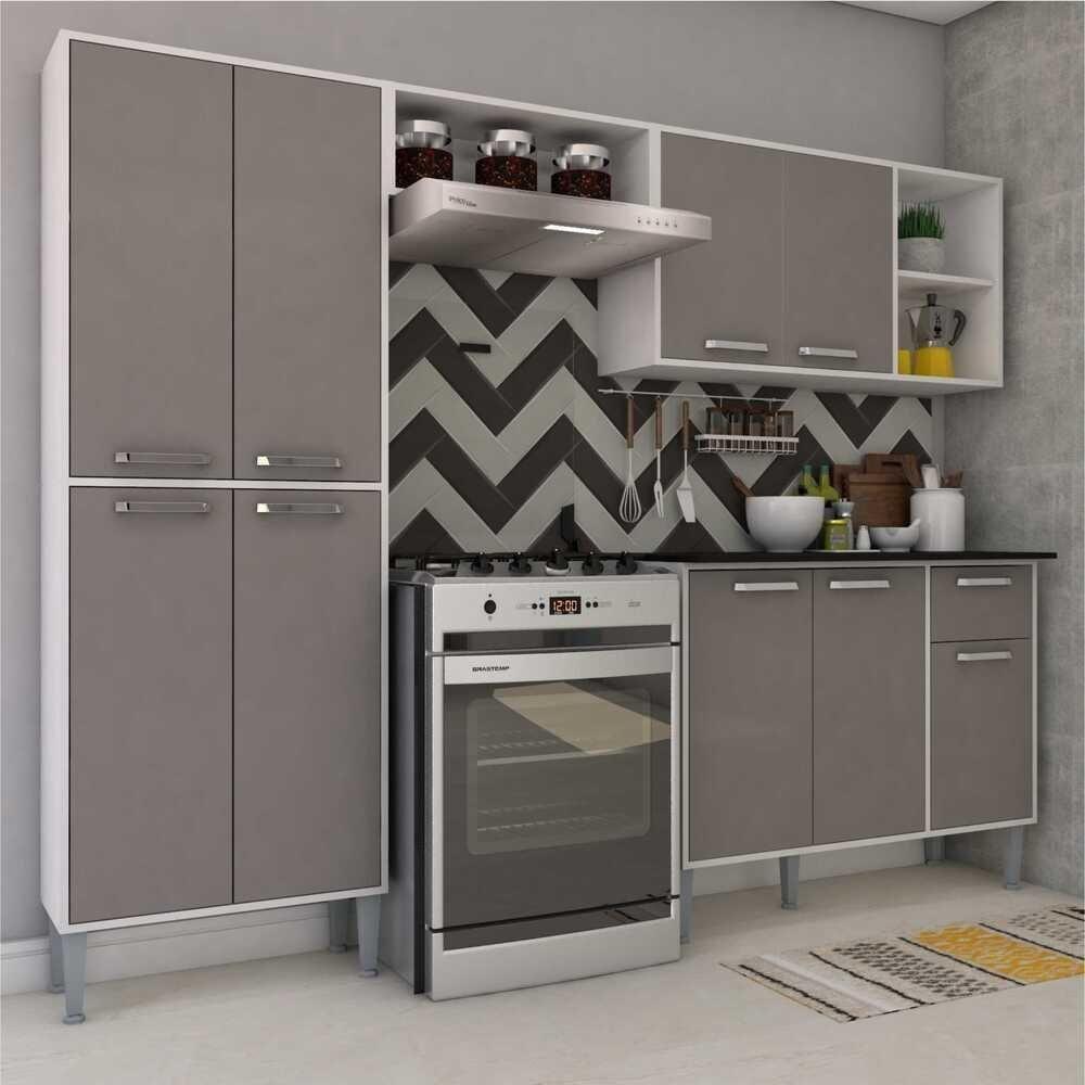 Cozinha Compacta Multimóveis Coimbra Fgl2840 Com Armário E Balcão Branca/lacca Fumê - 1
