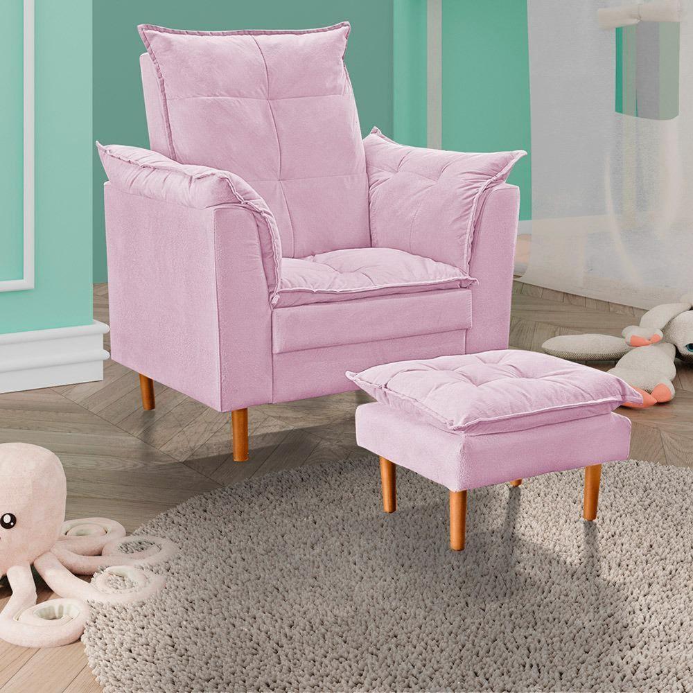 Poltrona De Amamentação Loana Com Puff Suede rosê - 6