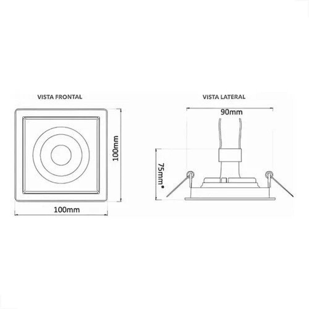 Spot Embutir Quadrado 94mm Recuado 6w 3000k Preto Preto - Bivolt - 3