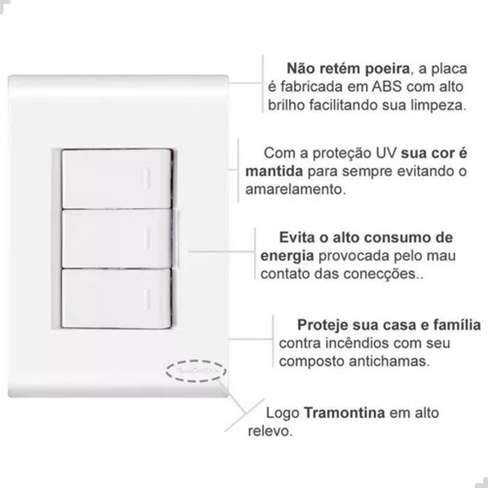 Placa 4x2 + 3 Interruptores Simples 10a-250v 250v - Branco - 2