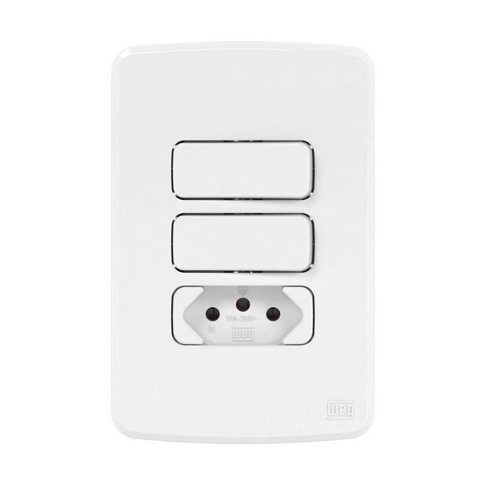 Conjunto 2 Interruptores+tomada 10a Simples Placa 4x2 Branco Compose Weg Bivolt - Branco - 1