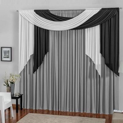 Cortina Sala Cinza 3,00m X 2,80m Malha Bordados Ricardo