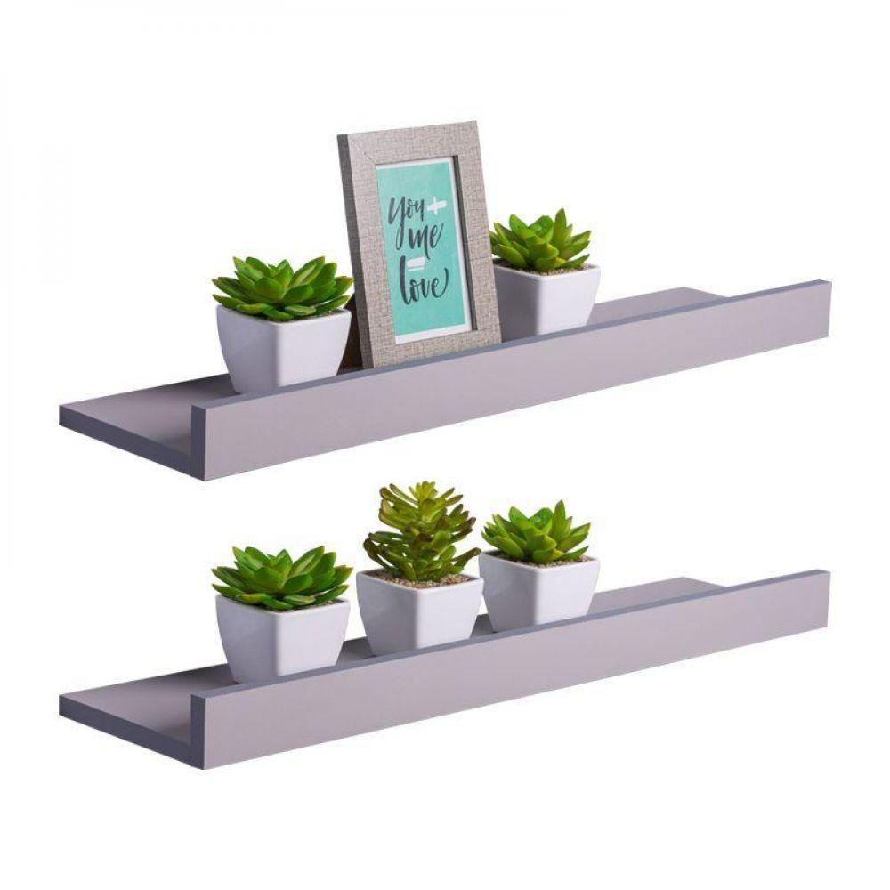 Kit 2 Prateleiras Porta Quadros 60 X 10cm Cinza Claro - 1