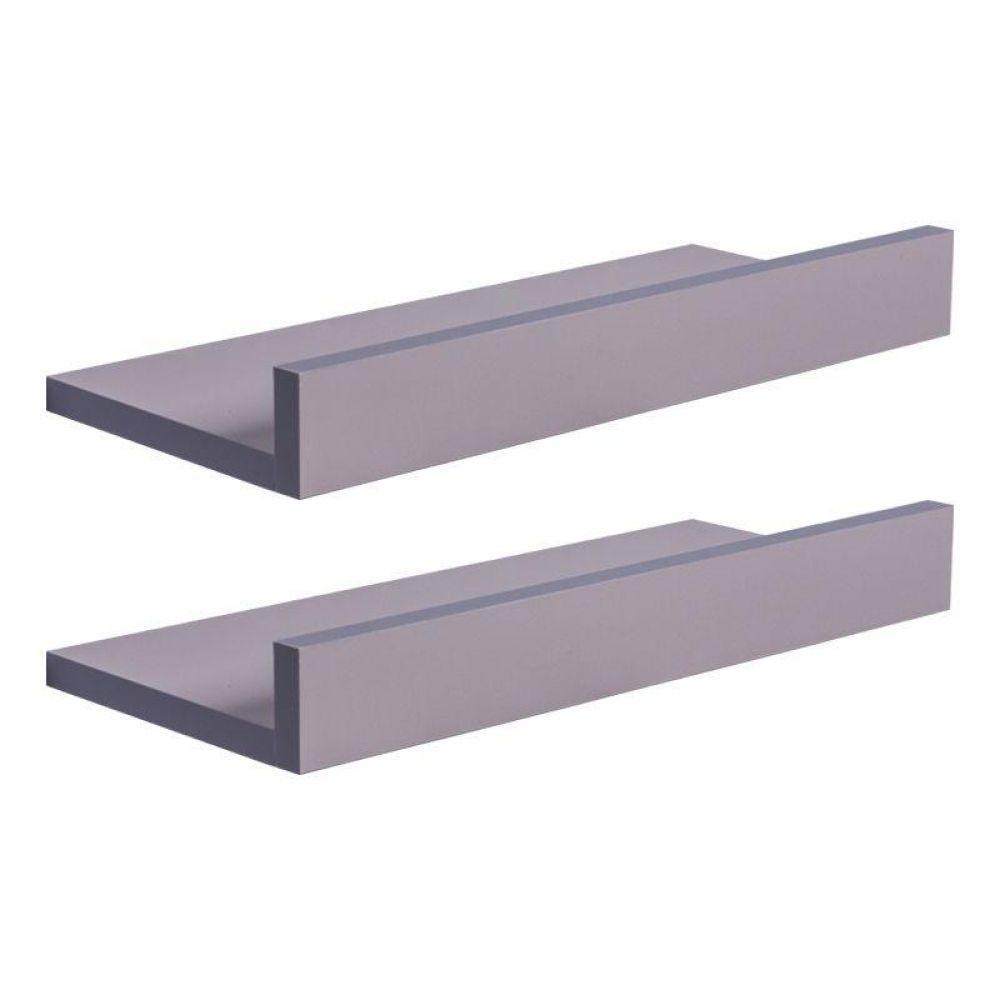 Kit 2 Prateleiras Porta Quadros 30 X 10cm Cinza Claro Suporte Invisível - 3