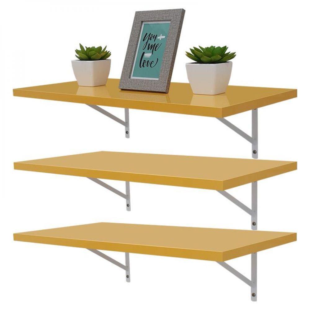 Kit 3 Prateleiras 90 x 30cm Amarela com Mão Francesa - 1