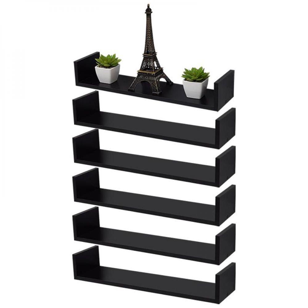 Kit 6 Prateleiras U 50 X 25cm Preta Suporte Invisível - 1