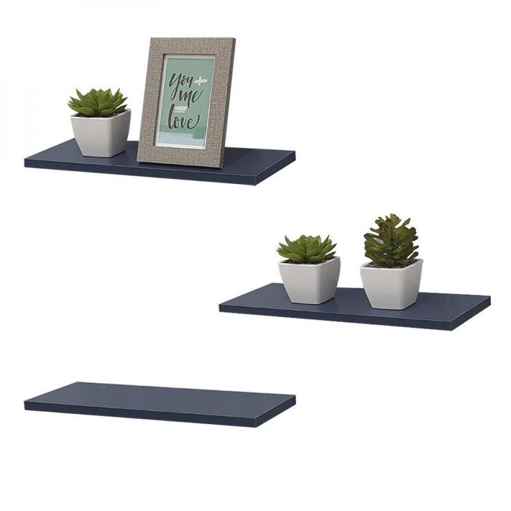 Kit 3 Prateleiras 80 X 20cm Azul Suporte Invisível - 2