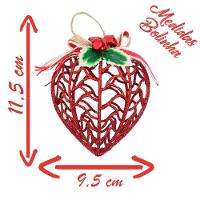 Kit Conjunto 9 Peças Decoração Enfeite Bola Coração árvore Natal Vermelha Glitter Natalina 11,5cm - 2