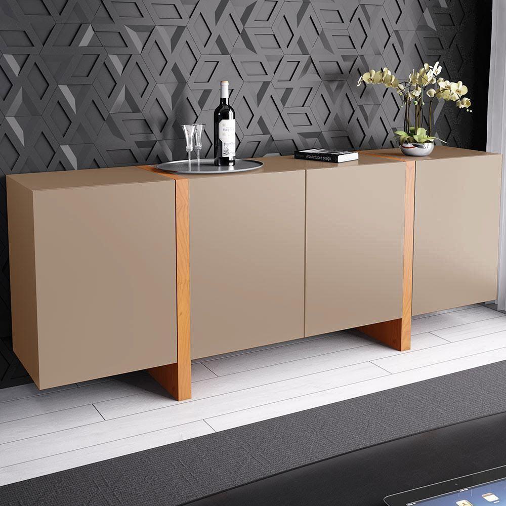 Buffet Barone 4 Portas e 1 Gaveta Interna 180cm Laca Avelã - 1