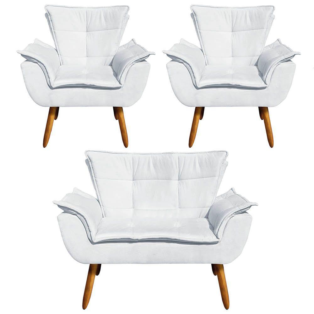 Kit 01 Namoradeira e 02 Poltronas Opala Suede Pés Palito - 1