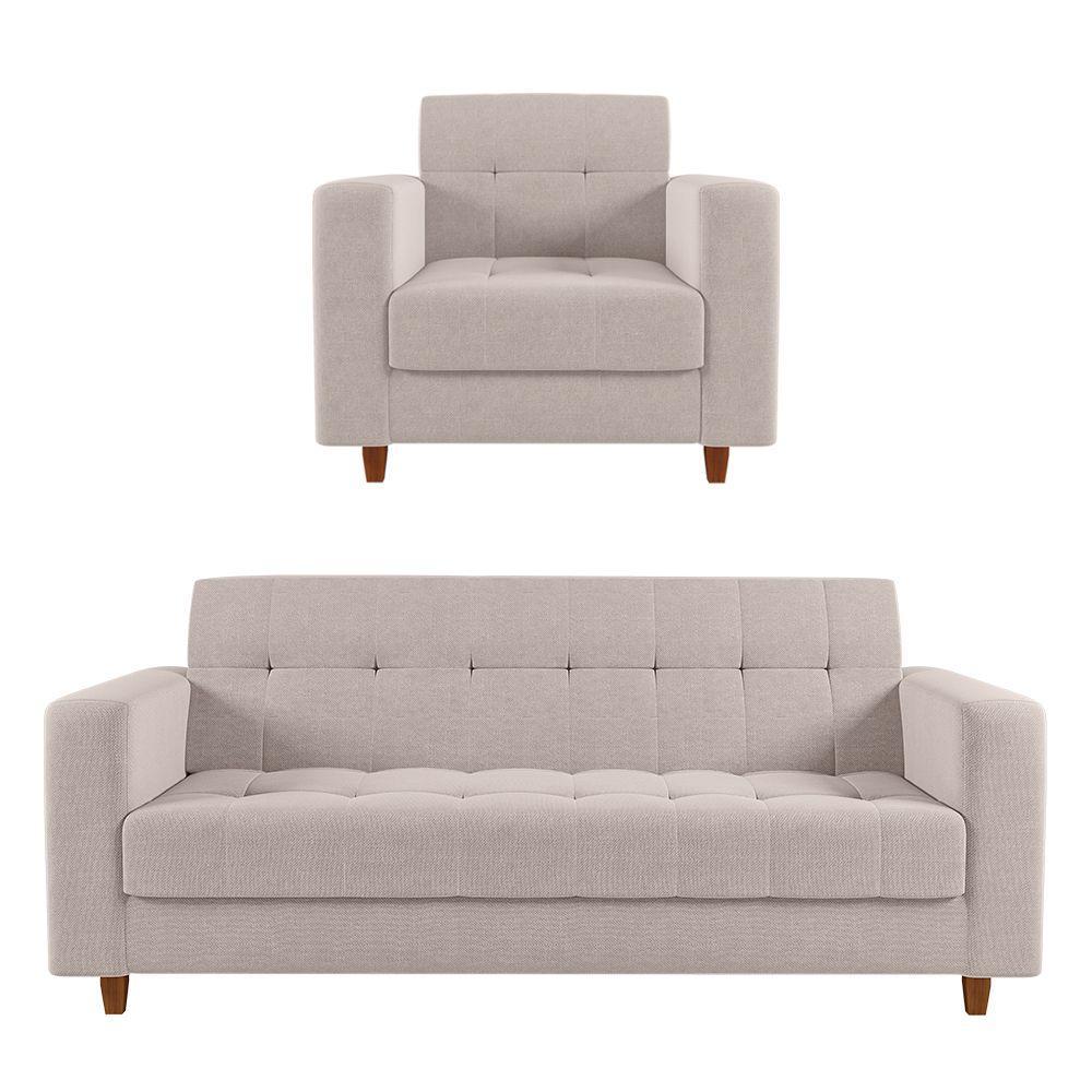 Kit Sofá 03 Lugares e 01 Poltrona Arezzo Linho Grosso Bege - 1