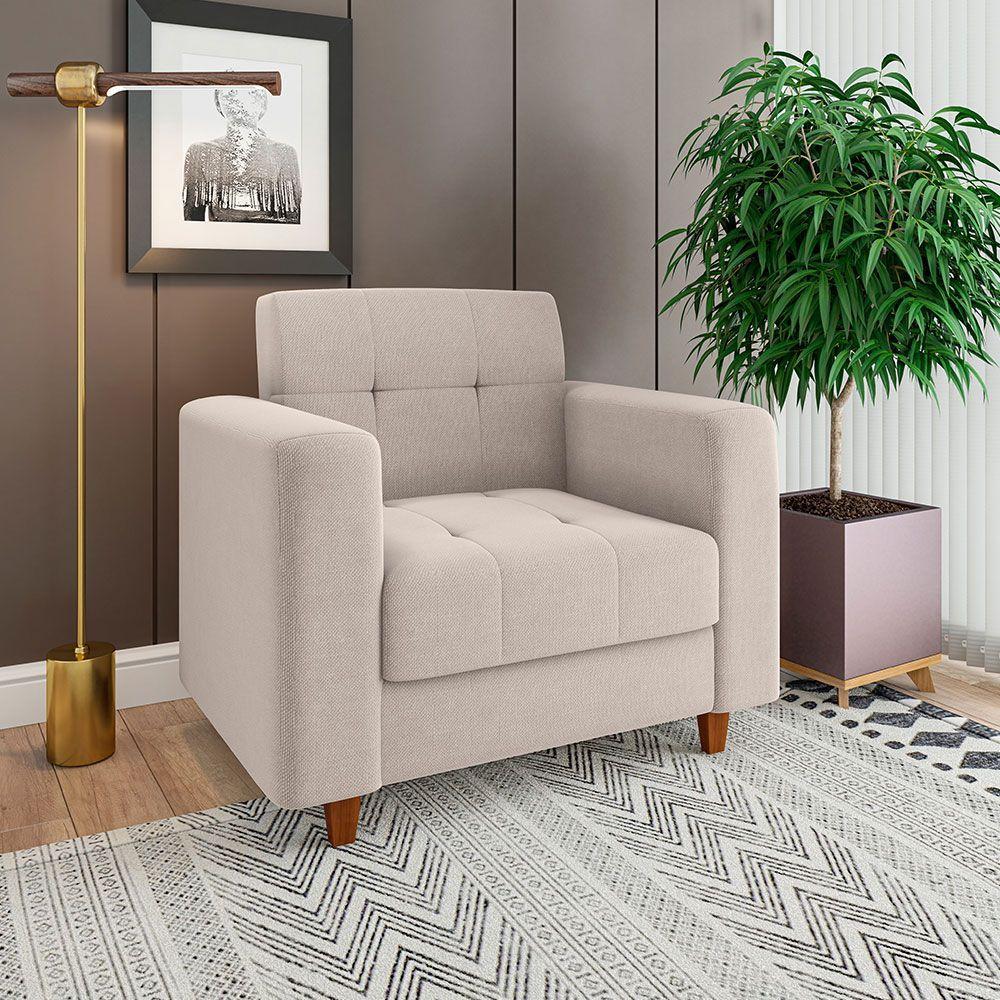 Kit Sofá 03 Lugares e 01 Poltrona Arezzo Linho Grosso Bege - 3