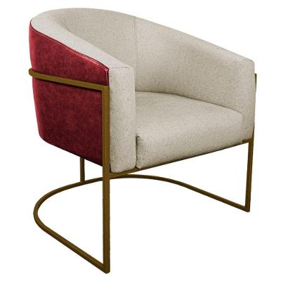 Poltrona Luiza Base De Ferro Dourado Vermelho E Linho Bege