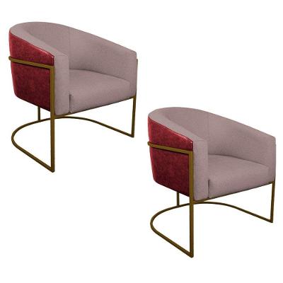 Kit 02 Poltronas Dourado Vermelho E Linho Rosê
