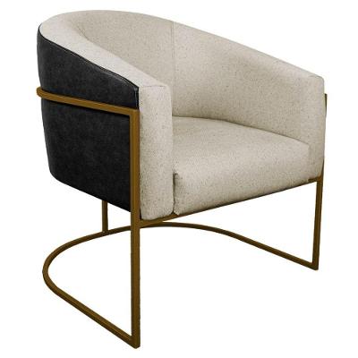 Poltrona Luiza Base De Ferro Dourado Preto E Linho Bege