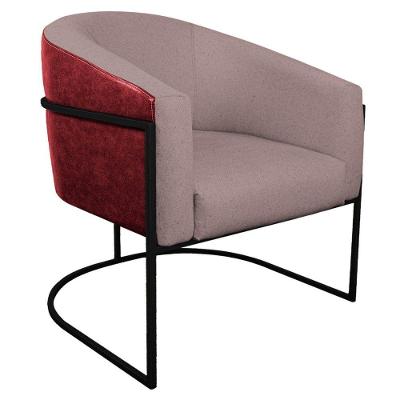 Poltrona Luiza Base De Ferro Preto Vermelho E Linho Rosê