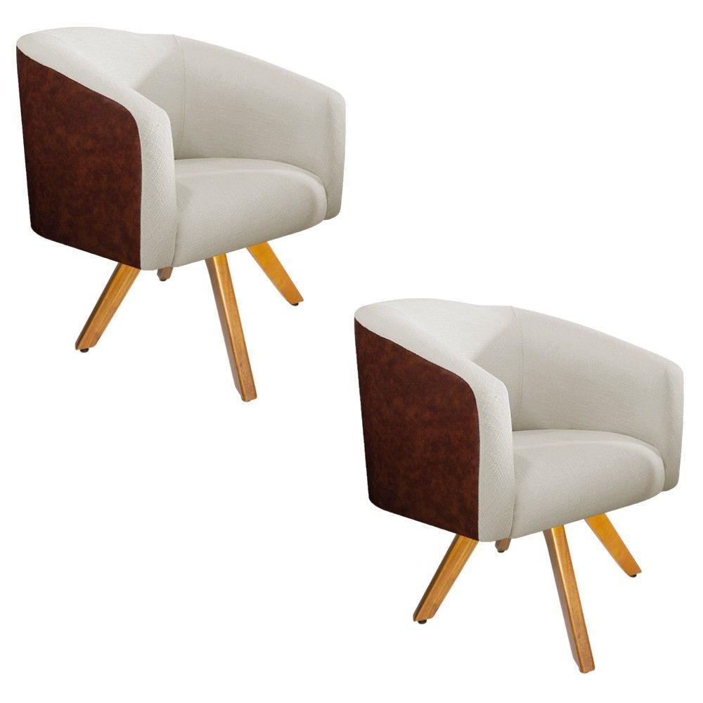 02 Poltronas Luiza Corano Nozes e Linho Bege - 1