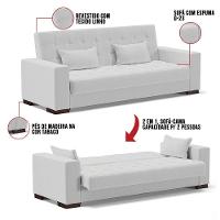 Sofá Cama 02 Lugares Linho Cinza Pés De Madeira