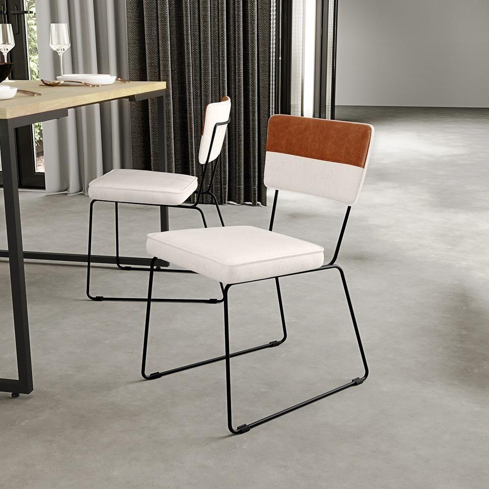 Kit 02 Cadeiras Allana L02 Faixa Couríssimo Camel Linho Cru - 9