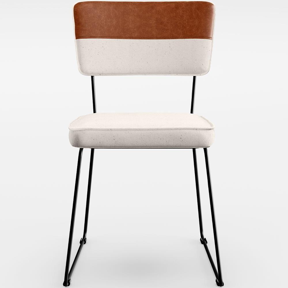 Cadeira Estofada Sala De Jantar Base Aço Faixa Camel Cru - 7